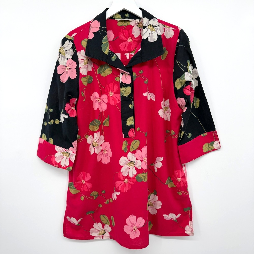 Soft Surroundings Tunic Top Shirt Large 3/4 Sleeve Bloomcore Resort Coquette